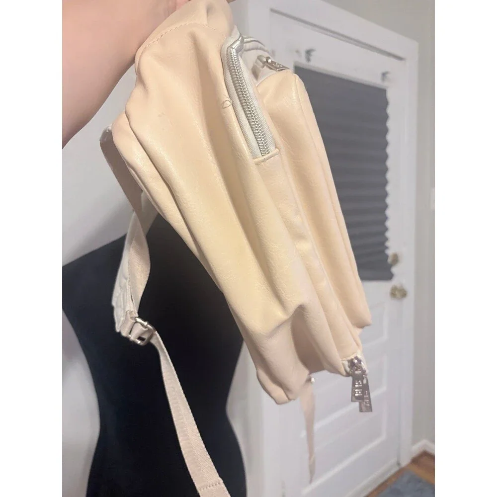 BEIS 'The Backpack' Carry on travel backpack in beige canvas and leather